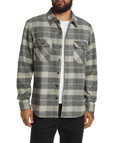 Brixton Bowery Standard Fit Plaid Flannel Button-up Shirt - Gray
