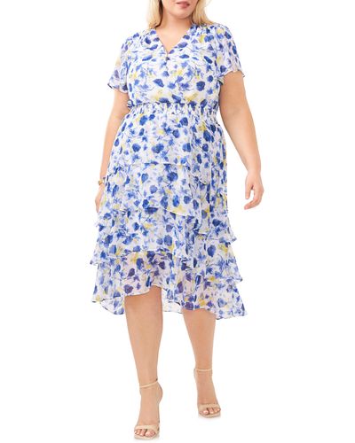 Vince Camuto Floral Tiered High-low Dress - Blue