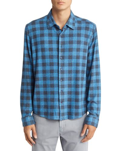 Stone Rose Dry Touch® Performance Buffalo Check Fleece Button-up Shirt - Blue