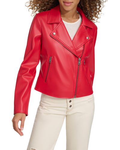 Levi's Shrunken Faux Leather Moto Jacket - Red