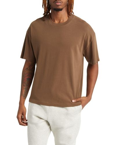 Elwood Boxy Heavyweight Cotton Crop T-shirt - Brown