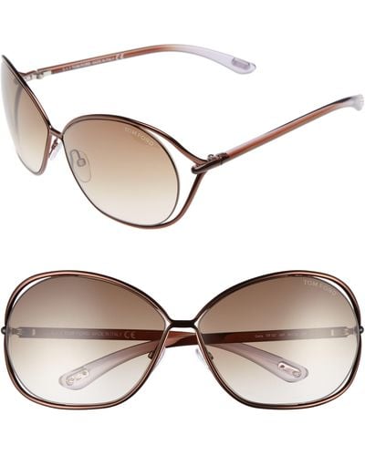 Tom Ford Carla 66mm Oversized Round Metal Sunglasses - Natural