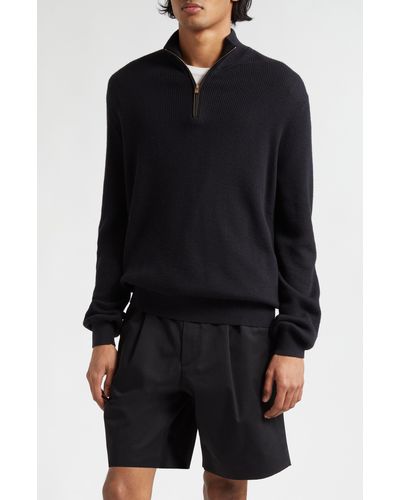 Agnona High Neck Half Zip Cotton & Cashmere Sweater - Black
