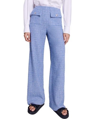 Maje Pablito Cotton Blend Tweed Pants - Blue