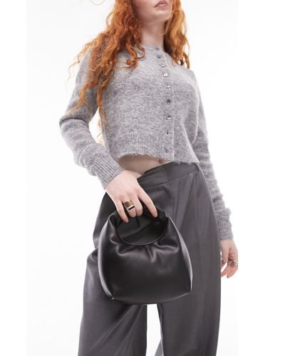 TOPSHOP Groovy Puffy Faux Leather Top Handle Grab Bag - Gray