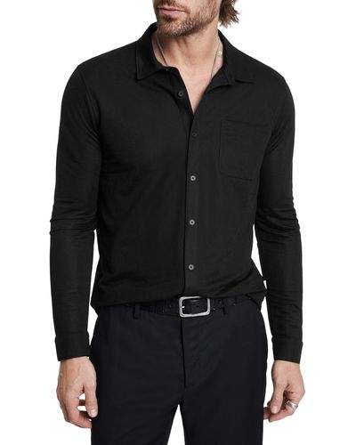 John Varvatos Mcgiles Piqué Knit Button-up Shirt - Black