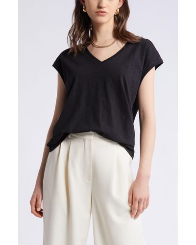 Nordstrom Sleeveless V-neck Cotton T-shirt - Black