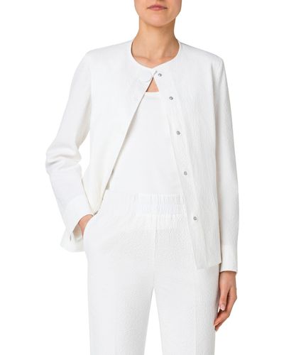 Akris Punto Stretch Cotton Seersucker Jacket - White