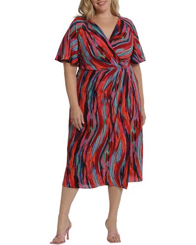 Maggy London Printed Faux Wrap Dress - Red