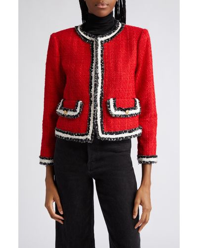Alice + Olivia Alice + Olivia Landon Boxy Tweed Crop Jacket - Red