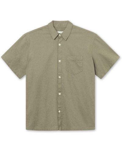 Forét Serene Cotton & Linen Short Sleeve Button-up Shirt - Green