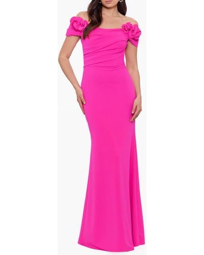 Betsy & Adam Rosette Off The Shoulder Scuba Gown - Pink