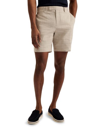 Ted Baker Lambath Check Flat Front Linen Blend Chino Shorts - Natural