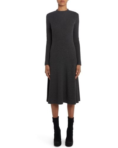 Moncler Long Sleeve Virgin Wool Blend Sweater Dress - Black