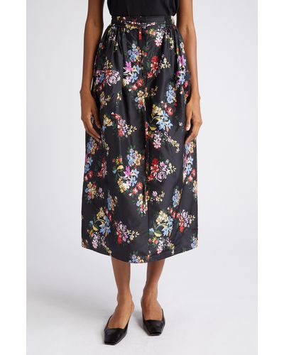 Adam Lippes Sackville Floral Print Belted Silk Taffeta Midi Skirt - Black