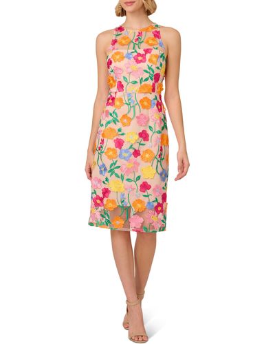 Adrianna Papell Floral Embroidered A-line Midi Dress