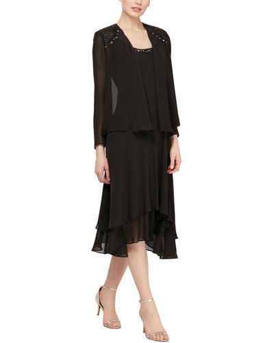 Sl Fashions Beaded Detail Chiffon Dress With Jacket - Black