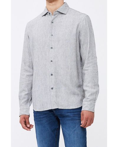 French Connection Tonal Stripe Linen Blend Button-up Shirt - Gray