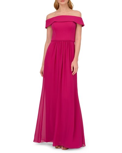 Adrianna Papell Off-the-shoulder Chiffon Gown - Purple