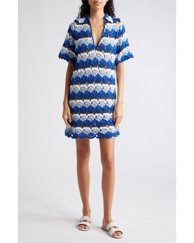 FARM Rio Semisheer Crochet Cover-up Dress - Blue