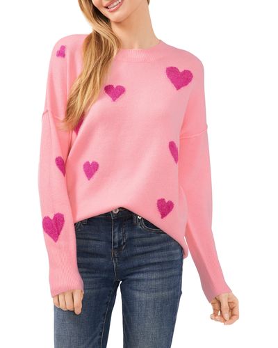 Cece Heart Pattern Intarsia Sweater - Pink