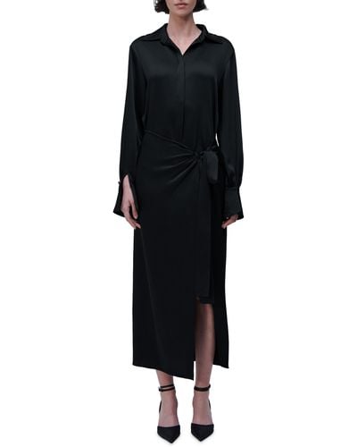 Jonathan Simkhai Samba Tie Waist Long Sleeve Satin Maxi Dress - Black