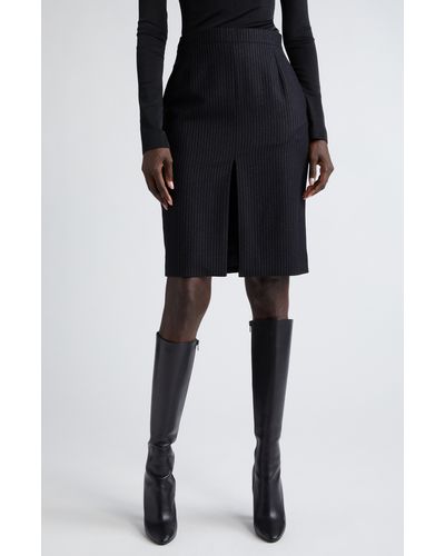 Saint Laurent Metallic Pinstripe Wool Blend Skirt - Black