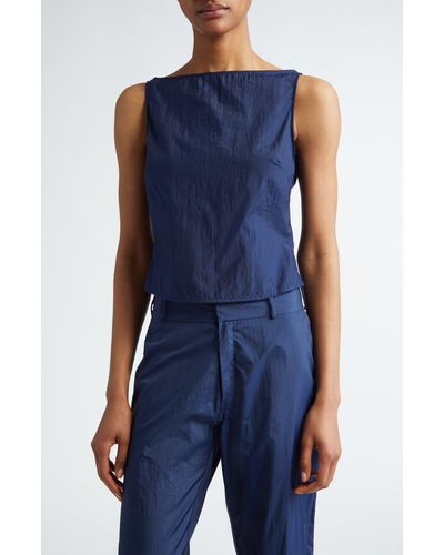 Coming of Age Crinkle Nylon Boat Neck Top - Blue