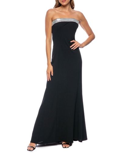 Marina Rhinestone Strapless Scuba Gown - Black