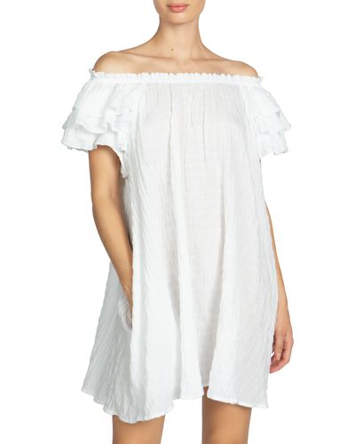Robin Piccone Fiona Ruffle Off The Shoulder Cover-up Dress - White