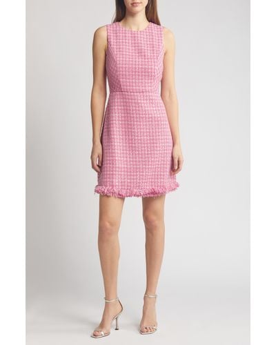 Eliza J Fringe Detail Sleeveless Tweed A-line Dress - Pink