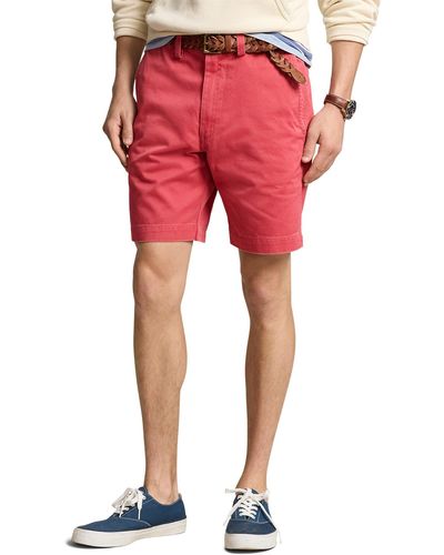 Polo Ralph Lauren Straight Fit Flat Front Cotton Chino Shorts - Red