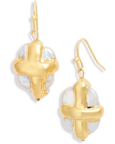 Karine Sultan Wrapped Pearl Drop Earrings - Metallic
