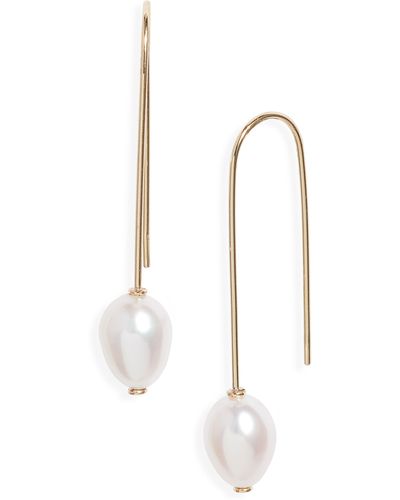 POPPY FINCH Cultured Pearl Threader Earrings - White