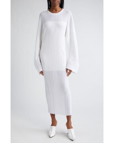 Stella McCartney Long Sleeve Plissé Sweater Dress - White