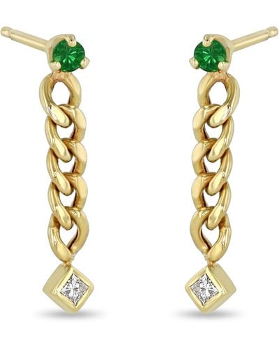 Zoe Chicco Emerald & Diamond Chain Earrings - Metallic