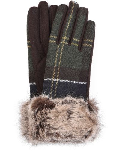 Barbour Ridley Tartan Faux Fur Trim Gloves - Black