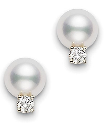 Mikimoto Akoya Pearl & Diamond Stud Earrings - White