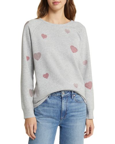 Caslon Caslon(r) Heart Bead Raglan Sweatshirt - Gray