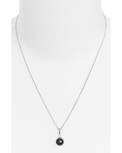 Mikimoto Diamond & Black South Sea Cultured Pearl Pendant Necklace - White