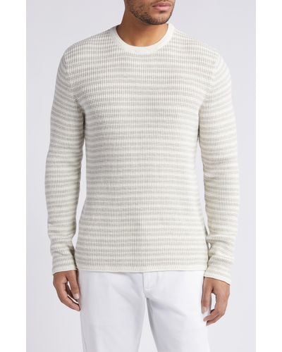 Billy Reid Heirloom Stripe Cotton & Cashmere Waffle Stitch Crewneck Sweater - White