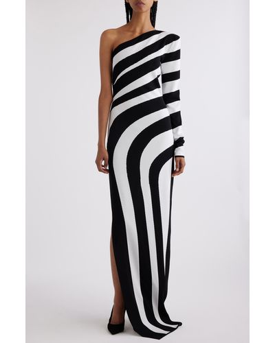 Balmain Stripe One-shoulder Maxi Dress - Black