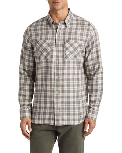 Travis Mathew Cloud Plaid Flannel Button-up Shirt - Gray