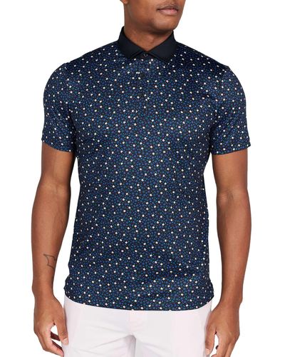Redvanly Cameron Floral Performance Golf Polo - Blue