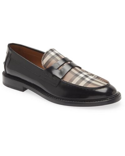 Burberry Croftwood Check Leather Penny Loafer - Black