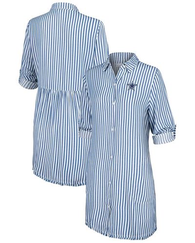 Tommy Bahama /white Pittsburgh Steelers Chambray Stripe Cover-up Shirt Dress At Nordstrom - Blue