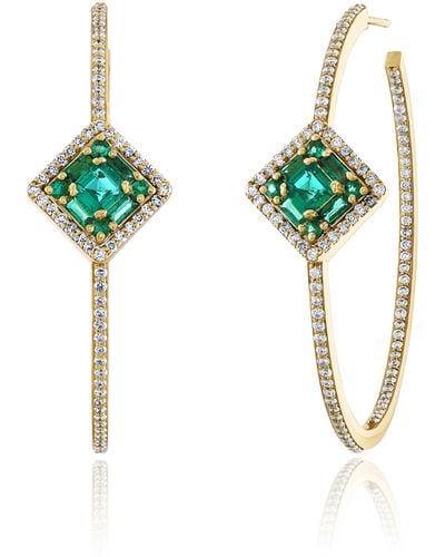 Mindi Mond Clarity Glam Asscher Emerald & Diamond Hoop Earrings - Blue