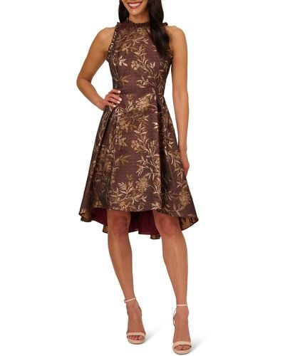 Adrianna Papell Metallic Ruffle Jacquard High-low Cocktail Dress - Brown