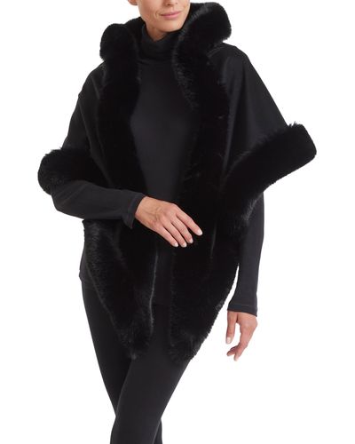 Sofiacashmere Faux Fur Trim Cashmere Wrap - Black