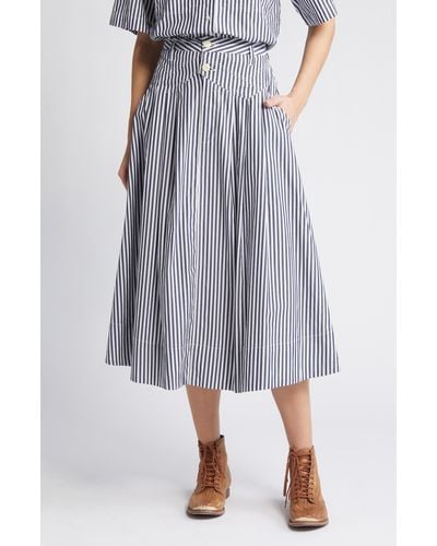 The Great The Field Stripe Cotton Midi Skirt - Gray